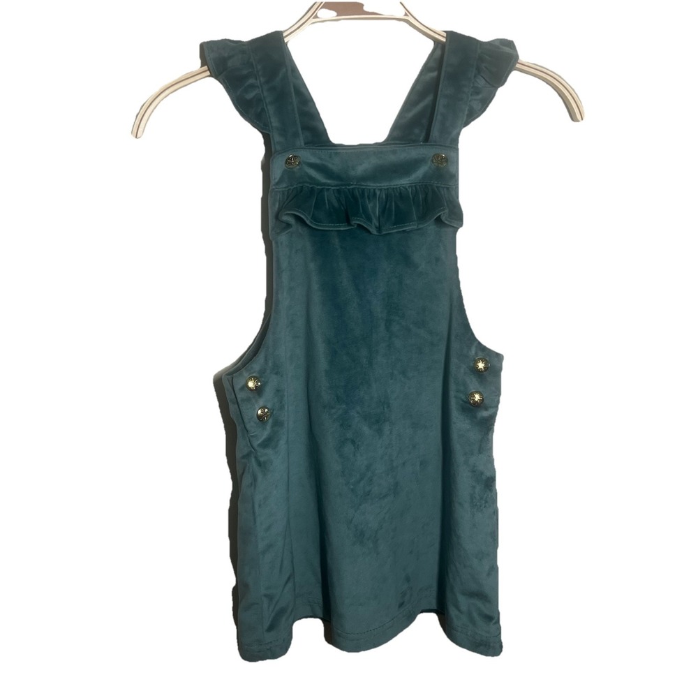 Tahari Teal Velvet Plush Overall‎ Jumper Dress Girls 5/6 Yrs Casual Party Fall